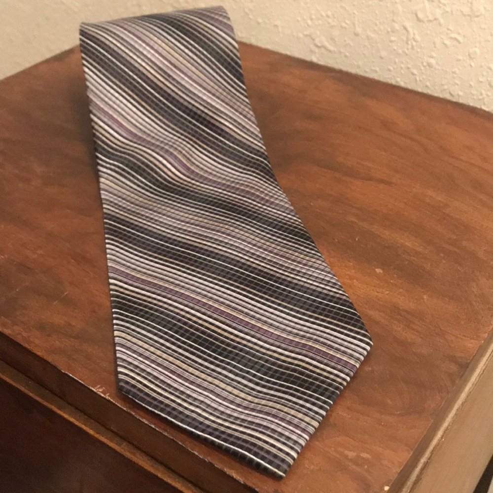 Puritan Silk Striped Tie Black Purple Brown Tan
